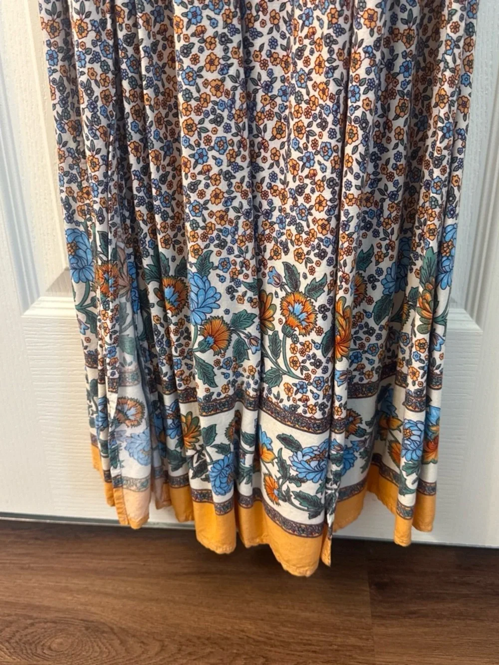 Girls' Smocked Floral Maxi Dress in Blue and Brown
